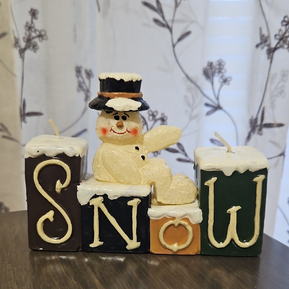 Vintage Snowman Canndle With Snow Sign